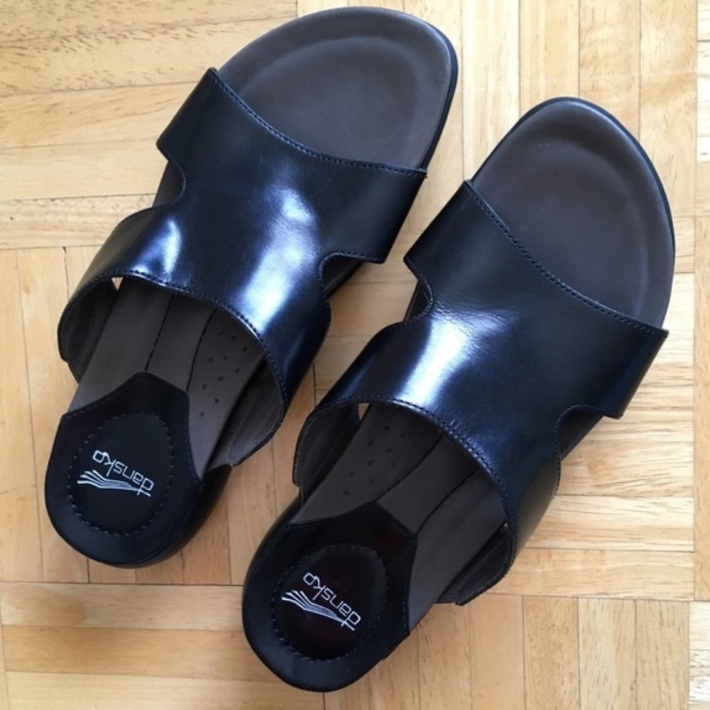 Dansko Black Leather Slipon Comfort Sandals Sz 37
